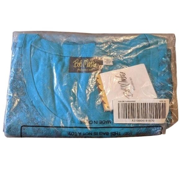 🆕NWT BOB MACKIE WEARABLE ART SEQUIN KNIT LINED TOP TEAL - XL - Picture 5 of 8